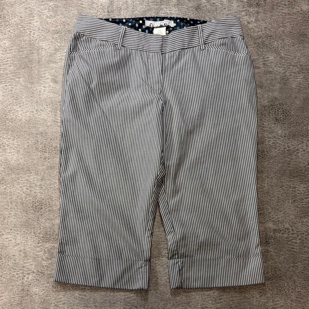 Y2k Blue Cuffed Pinstripe Bermuda Shorts